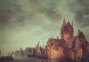 Jan van  Goyen A Castle by a River with Shipping at a Quay (nn03) USA oil painting artist
